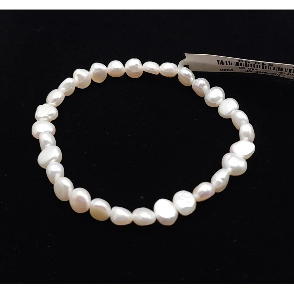 White Freshwater Baroque Pearl Stretch Bracelet Natural Pearl New With Tags